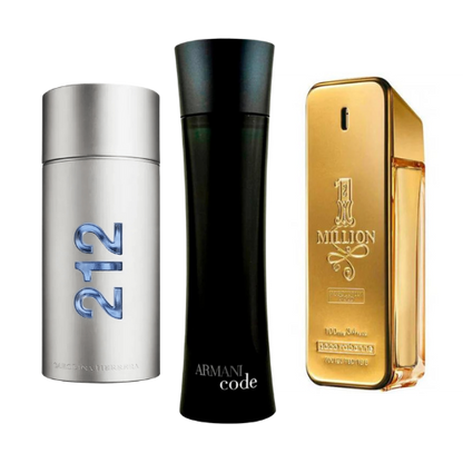 COMBINAISON DE 3 PARFUMS: 212 MEN NYC, ONE MILLION, ARMANI CODE HOMME 100ML