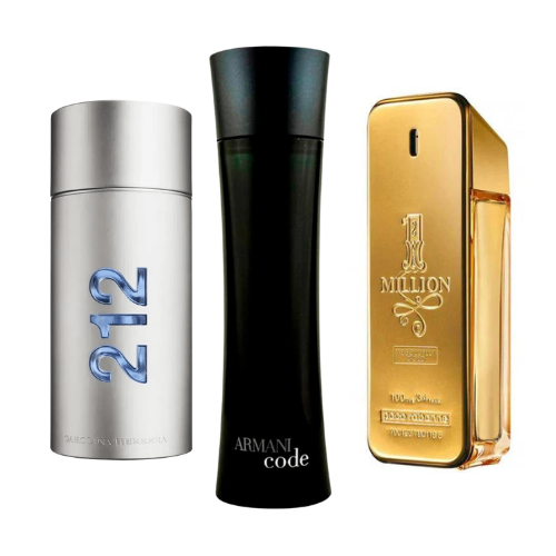 COMBINAISON DE 3 PARFUMS: 212 MEN NYC, ONE MILLION, ARMANI CODE HOMME 100ML