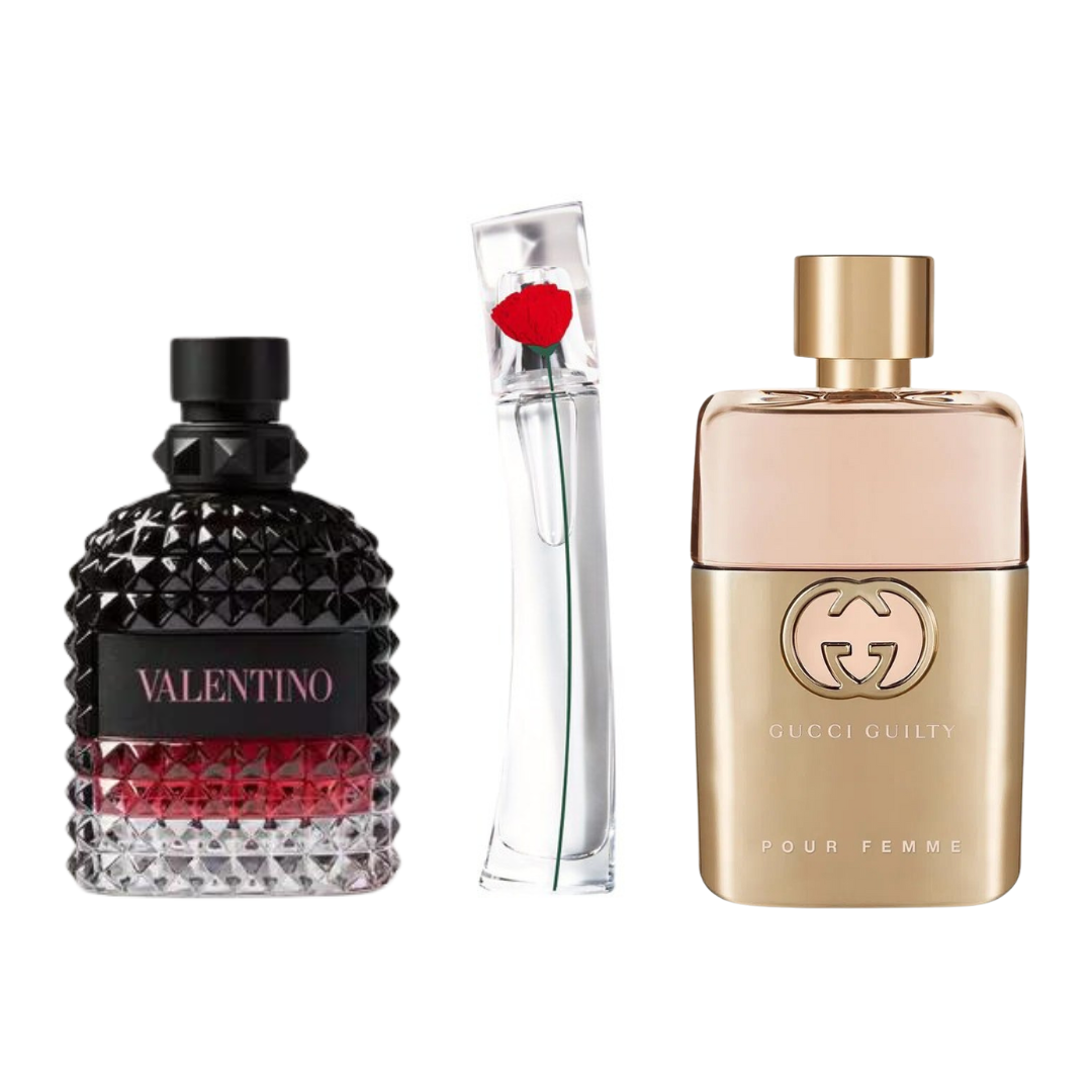 COMBINAISON DE 3 PARFUMS: GUCCI GUILTY, VALENTINO INTENSE, FLOWER BY KENZO 100ML